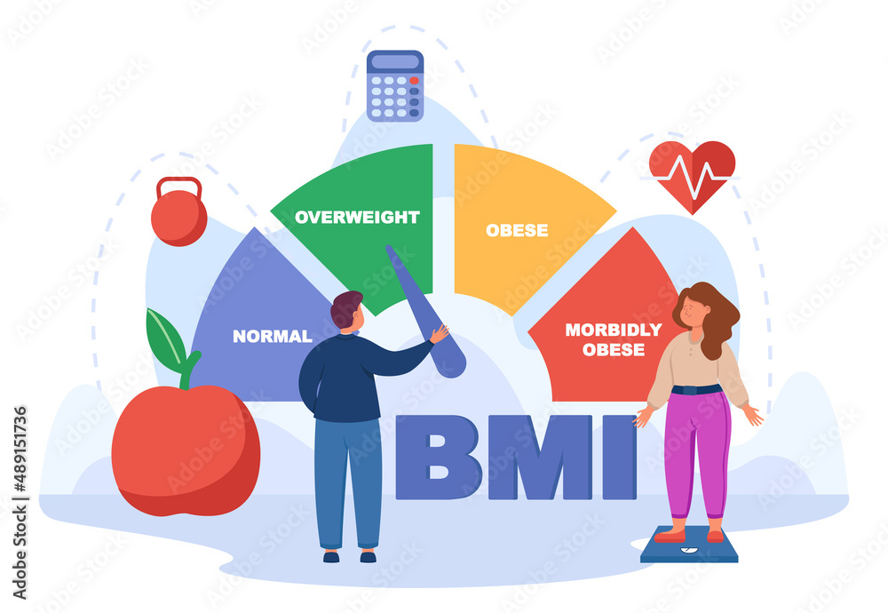 BMI, body mass index chart, vector illustration. Obese, overweight