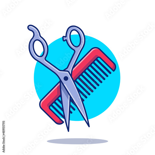 Shaving Scissors With Comb Cartoon Vector Icon Illustration. Barber Shop Tools Icon Concept Isolated Premium Vector. Flat Cartoon Style