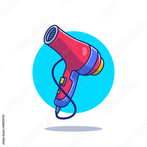 Hair Dryer Cartoon Vector Icon Illustration. Barber Shop Tools Icon Concept Isolated Premium Vector. Flat Cartoon Style