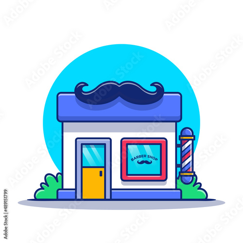 Fototapeta Naklejka Na Ścianę i Meble -  Barber Shop Building With Mustache Icon Cartoon Vector Icon Illustration. Barber Shop Building Icon Concept Isolated Premium Vector. Flat Cartoon Style