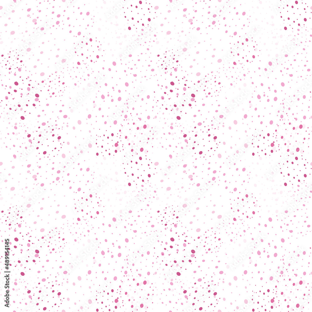 Seamless texture with blots of pink color. Background with small specks in the form of splashes. Vector.