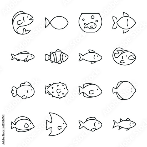 Fishes icons set. Fish icon. Line with editable stroke