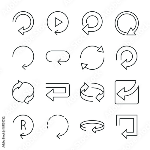 Round arrows icons set. Reload arrow icon. Line with editable stroke