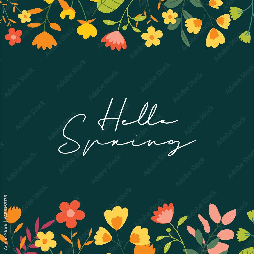 Hello spring banner background template with colorful flower.Can be use social media card, voucher, wallpaper,flyers, invitation, posters, brochure.