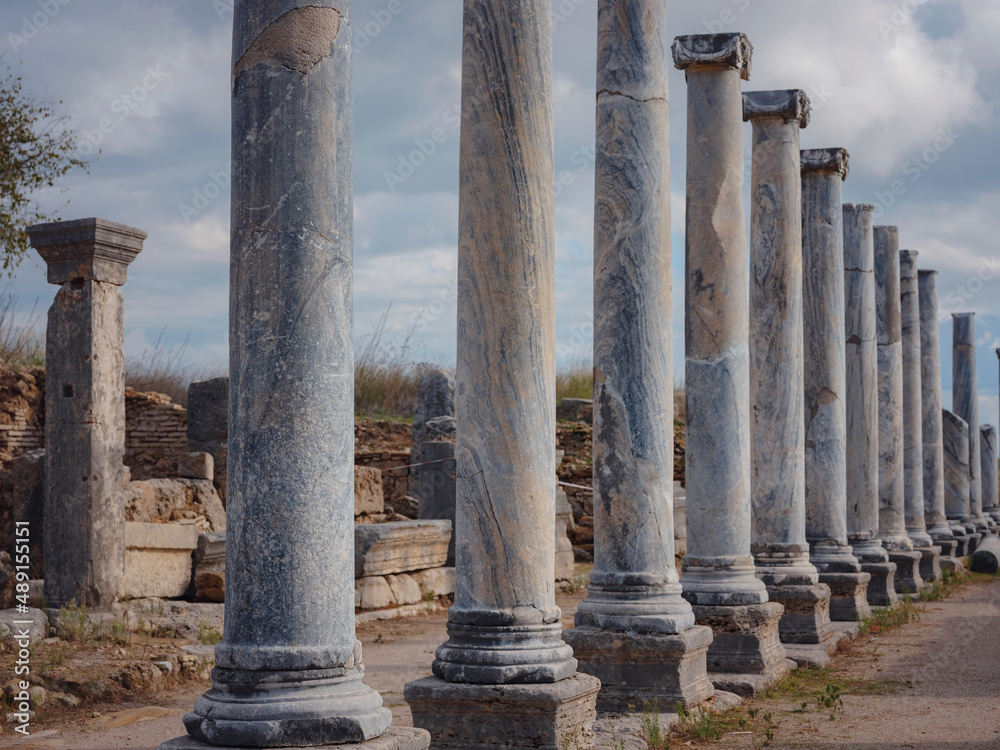walk in Antalya Turkey on warm October afternoon, city Perge walk in Antalya Turkey on warm October afternoon, city Perge
