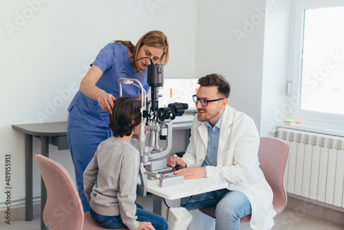 boy having eyesight test on clinic