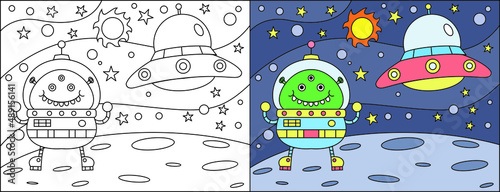 Fototapeta Naklejka Na Ścianę i Meble -  coloring book alien for kids