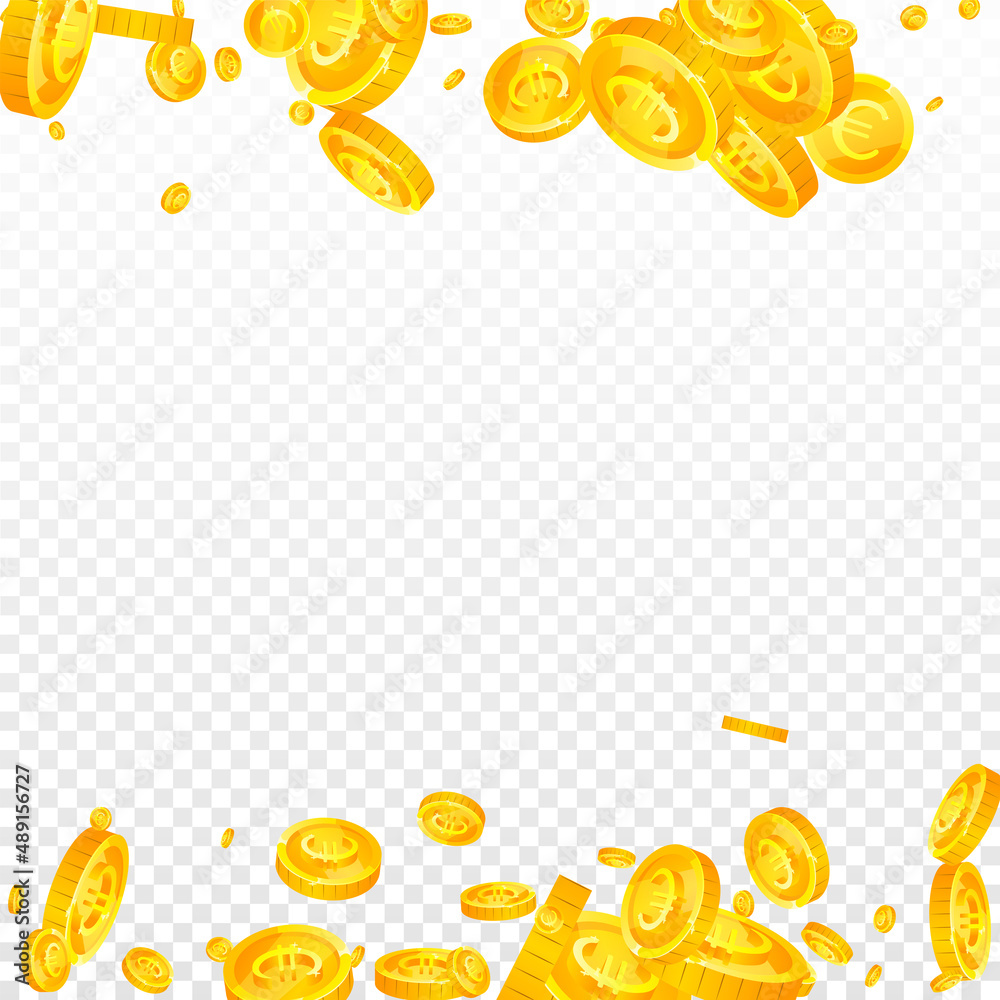 European Union Euro coins falling. Actual scattered EUR coins. Europe money. Classic jackpot, wealth or success concept. Vector illustration. European Union Euro coins falling. Actual scattered EUR coins. Europe money. Classic jackpot, wealth or success concept. Vector illustration.