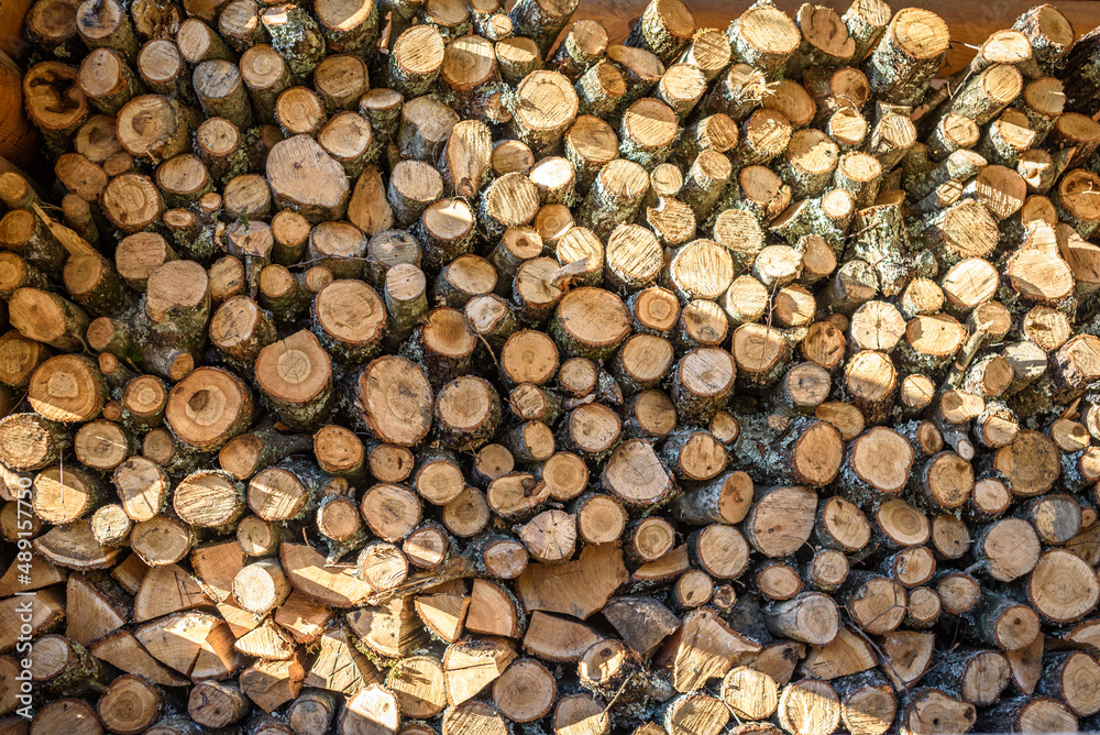 Natural wooden background - closeup of chopped firewood Natural wooden background - closeup of chopped firewood