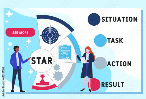 STAR - Situation, Task, Action, Result acronym. business concept background.  vector illustration concept with keywords and icons. lettering illustration with icons for web banner, flyer, landing pag © Nadezhda Kozhedub
