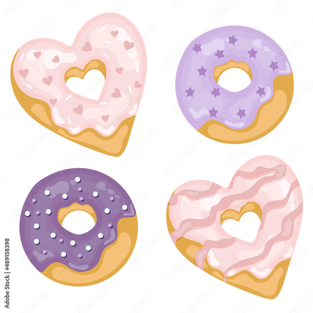 Set of delicious donuts in different colors Set of delicious donuts in different colors