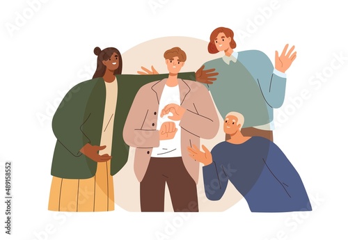 Friends, colleagues violating personal boundaries. Unhealthy communication, interaction, relationships between people. Psychology concept. Flat vector illustration isolated on white background
