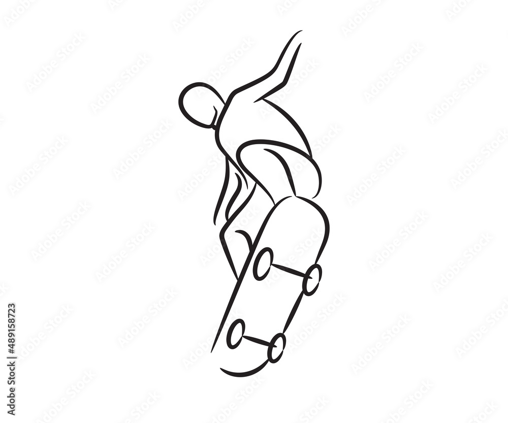 Fototapeta premium hand drawn skateboarder line illustration