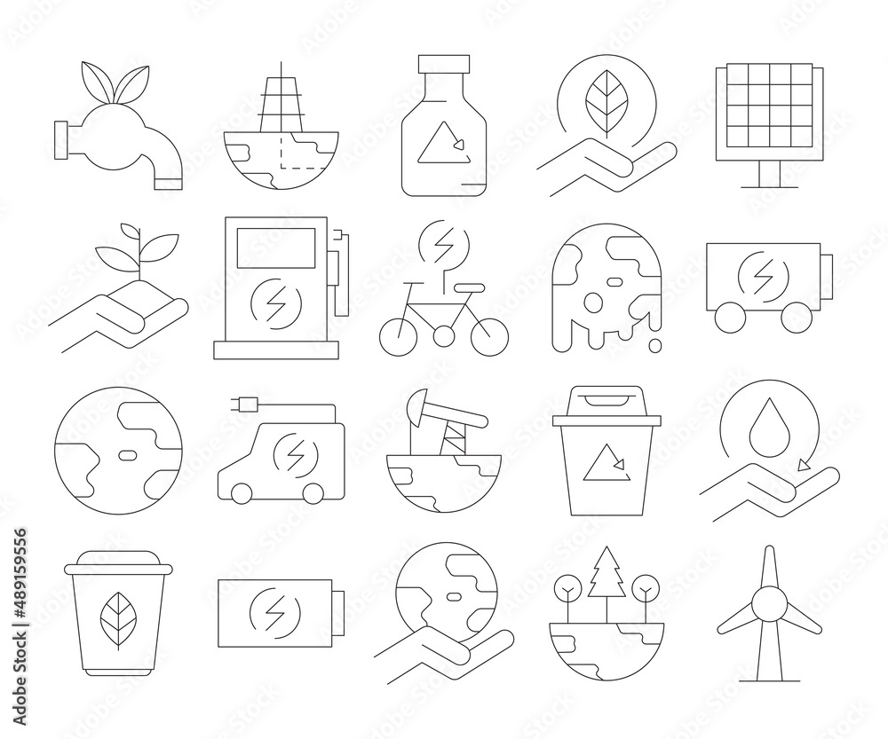 global warming and eco friendly line icons set global warming and eco friendly line icons set