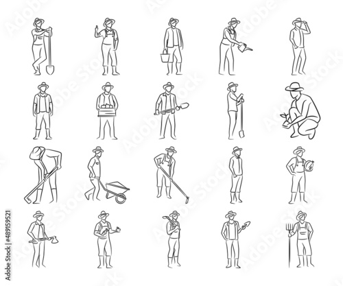 set of hand drawn farmers and gardener illustration