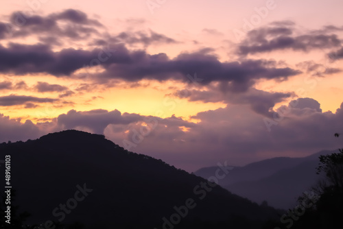 Beautiful sky at sunrise on mountain.