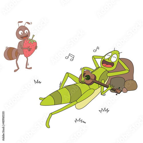 Fototapet a lazy grasshopper and a dilligent ant