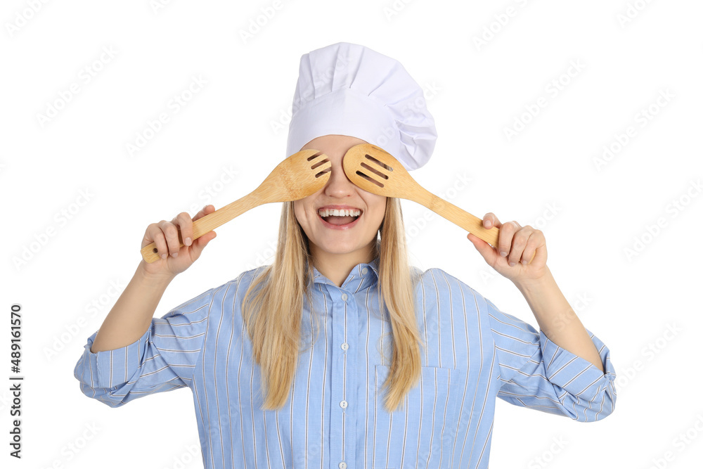 Young housewife or chef isolated on white background Young housewife or chef isolated on white background