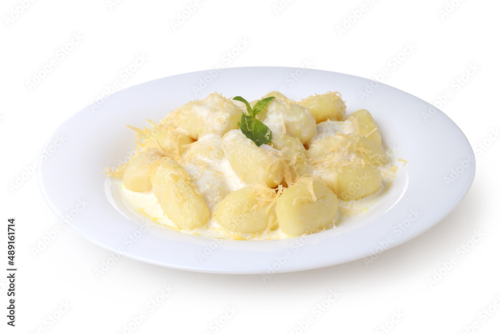 Plate with gnocchi isolated on white background Plate with gnocchi isolated on white background