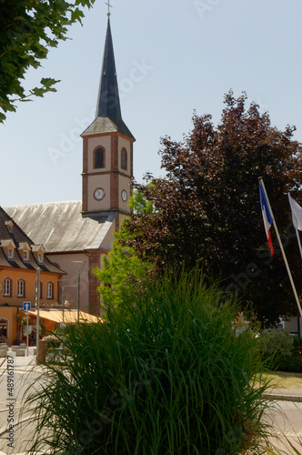Church in Niederbronn-les_Bains in  Alsace (France) during spring.