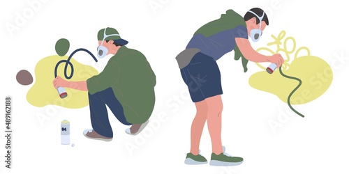 Graffiti Artist Abstract Vector Illustration. Street Artist Painting Or Writes Graffiti. 