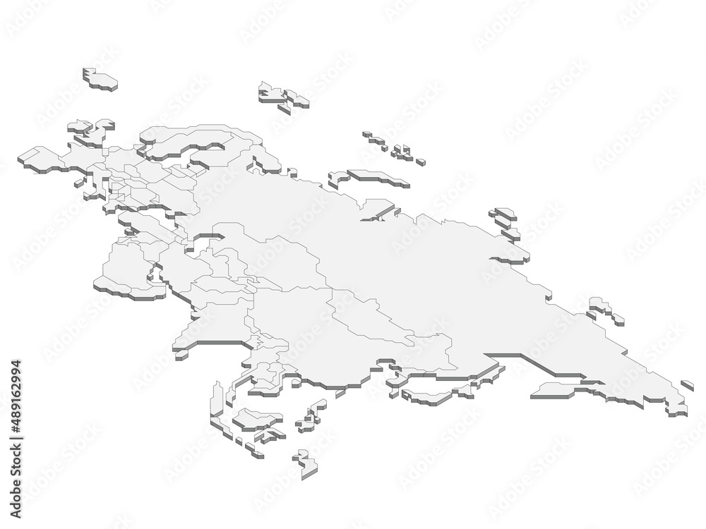 Isometric political map of Eurasia