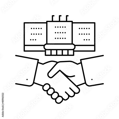 embassy diplomats handshaking line icon vector illustration