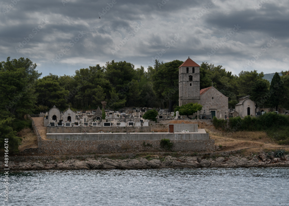 Church and cemetery near Jelsa on the island of Hvar in Croatia