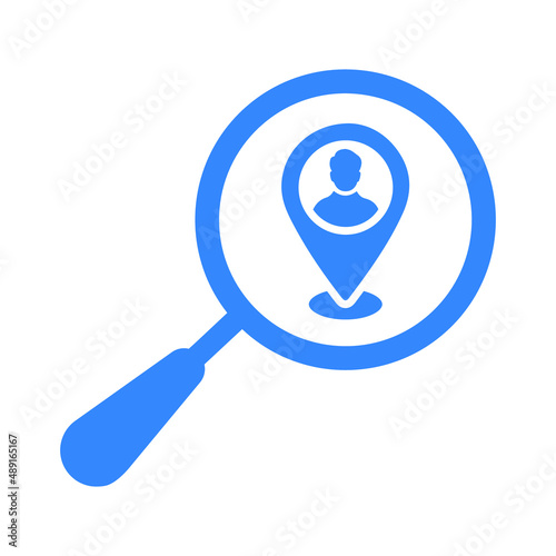 Find, local, search, zoom icon. Blue vector sketch.