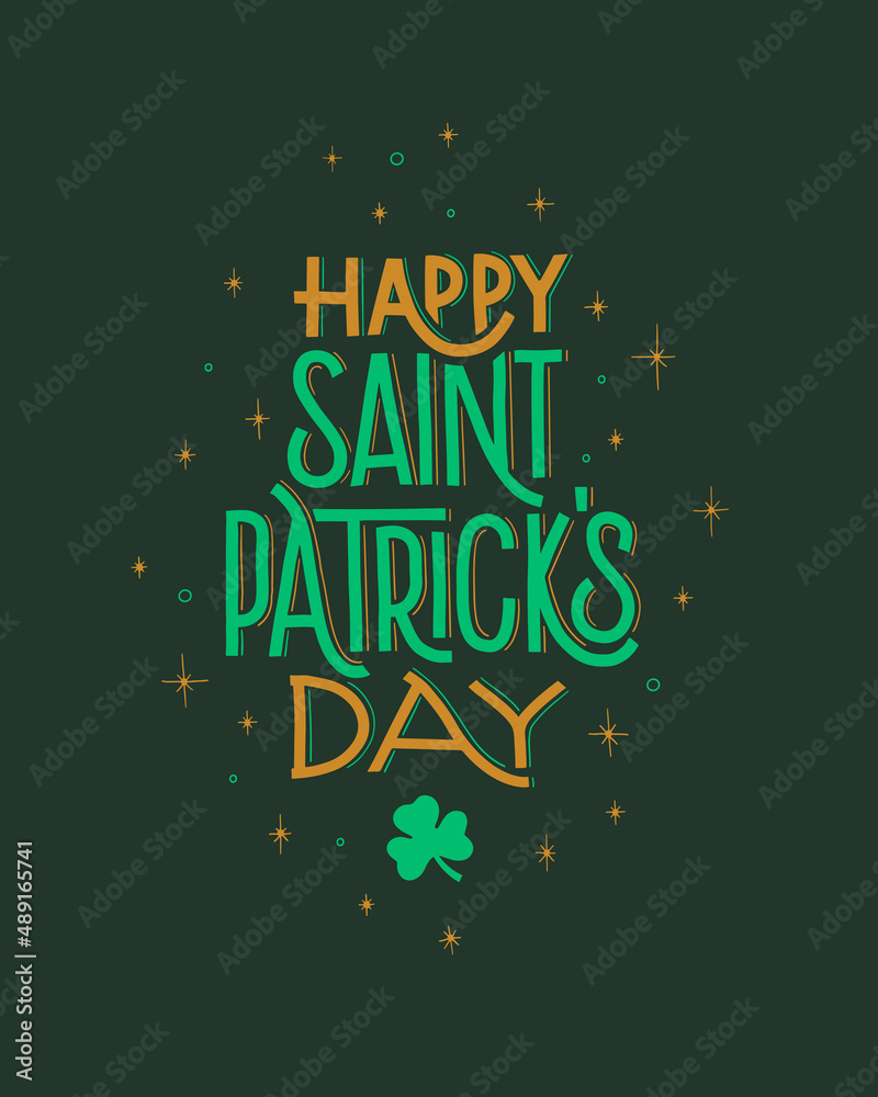 Obraz premium Happy St. Patrick's Day. Handwritten typography and clover shamrock vector illustration. Design element for postcards, posters, invitations for the Irish holiday.