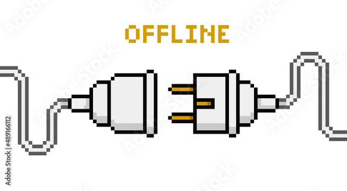 Pixel Art Electric Plug and Outlet Socket unplugged. Vector electric socket unplug or 404 error concept, lost connection, page not found. Pixel graphics design on white background photo