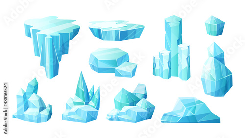 Crystals of ice, iceberg broken pieces of ice, icicles