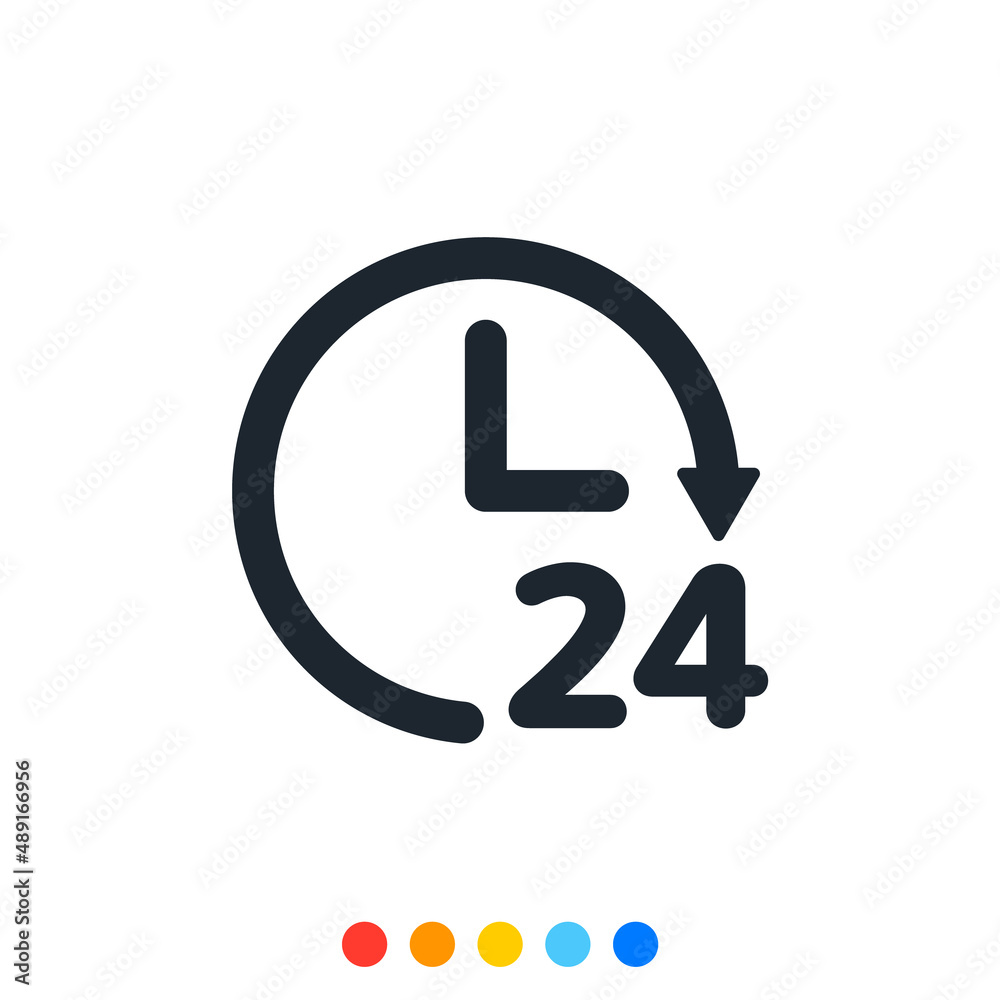 Minimal 24 hour clock icon, Analog clock, Vector and Illustration. Minimal 24 hour clock icon, Analog clock, Vector and Illustration.