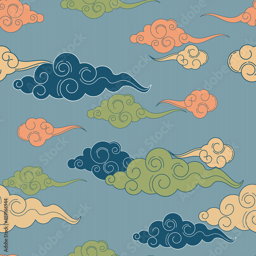 Tibetan or chinese seamless pattern in ancient style.Traditional oriental ornament.Clouds floating in the sky.
