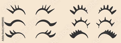 Big set of eyelashes. icon set. All elements are isolated. Flat design, cartoon, vector illustration. Template for design and printing on paper.