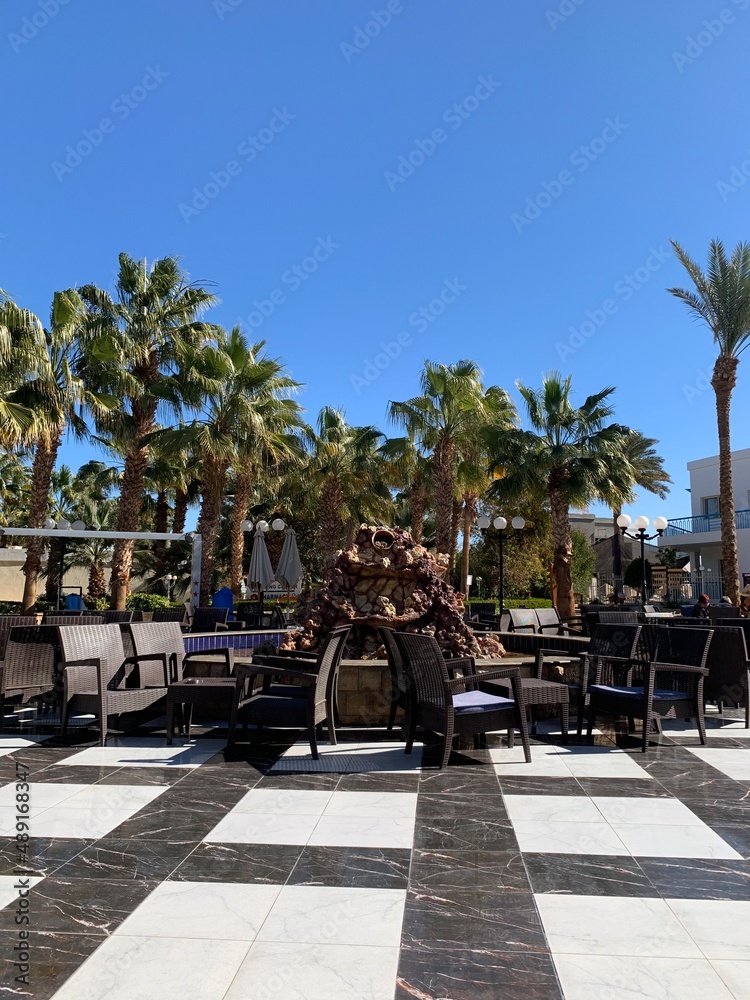 Fototapeta premium pool in the resort, fountain, view, sunny day