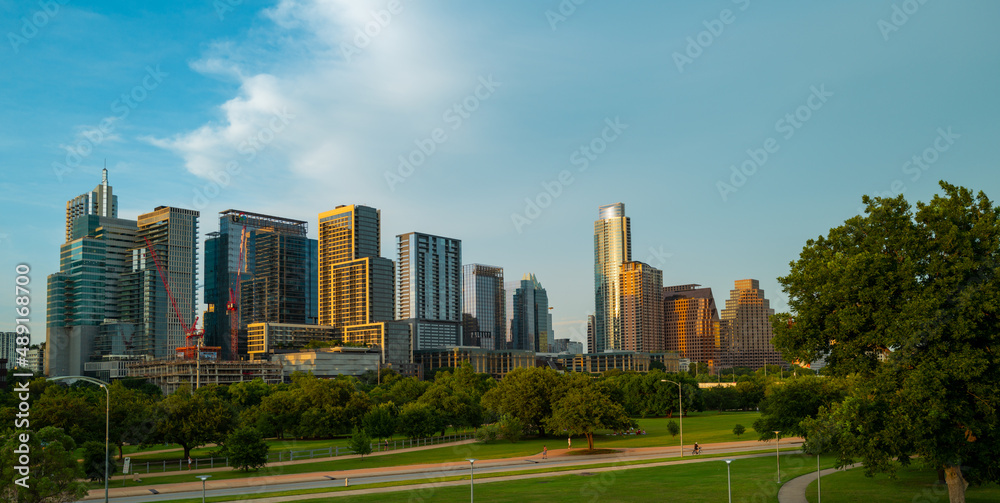Austin Texas Park with Cityscape Skyline Downtown on Summer.