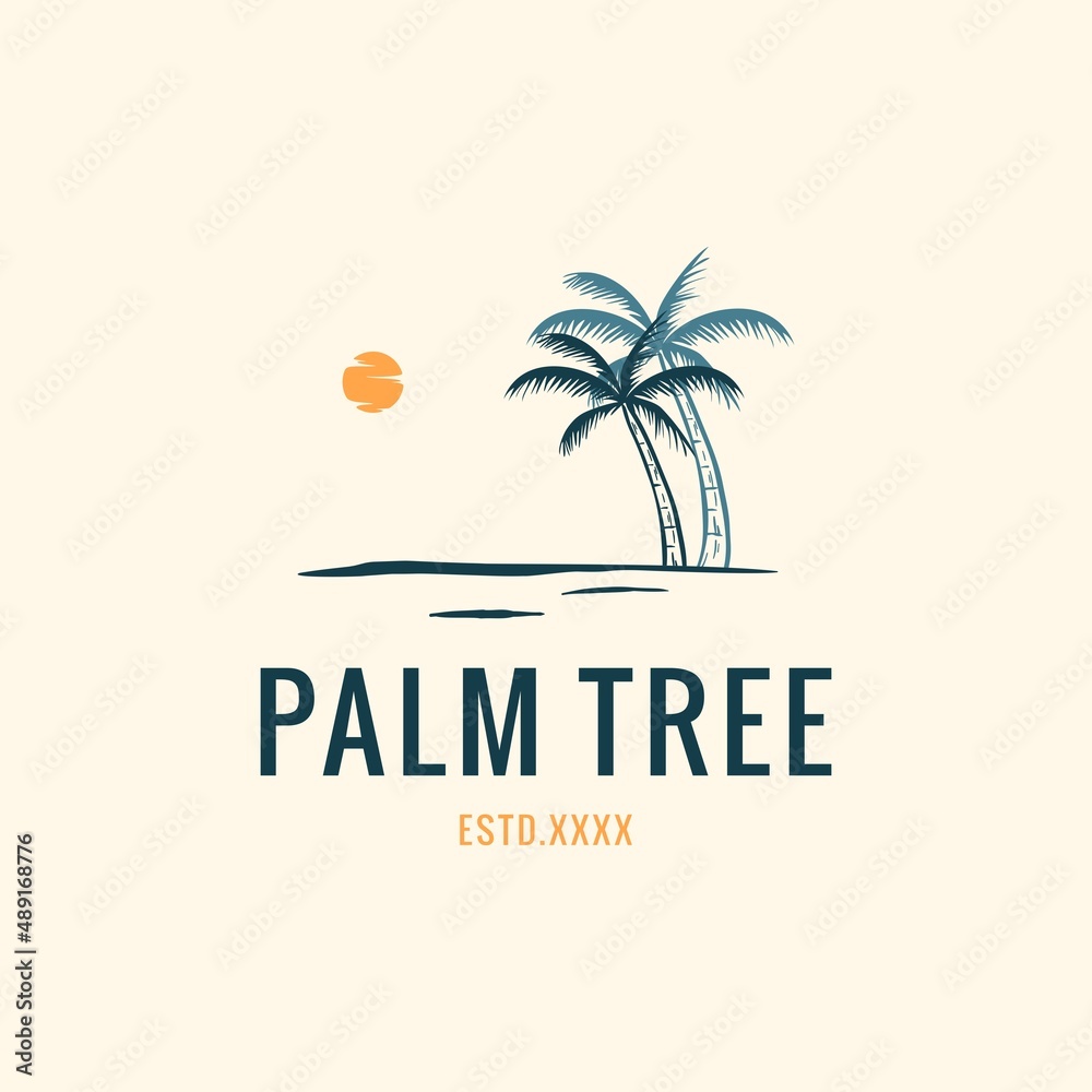 Palm tree landscape logo design vector illustration