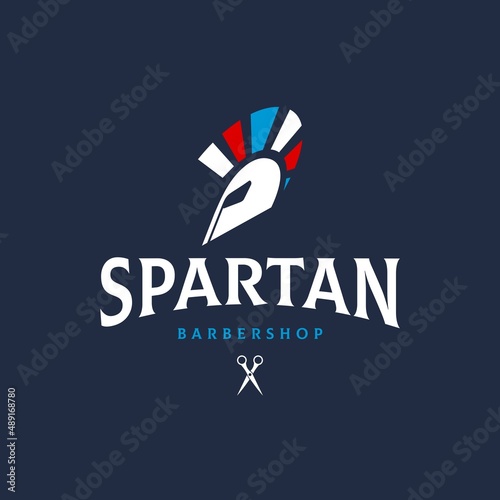 Vintage spartan barbershop logo design vector illustration