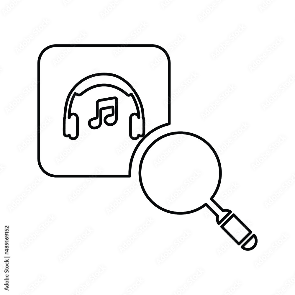 Music, search, audio, song outline icon. Line vector design.