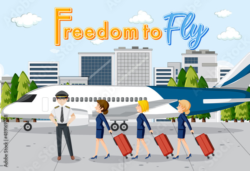 Freedom to fly typography design with aircrew characters