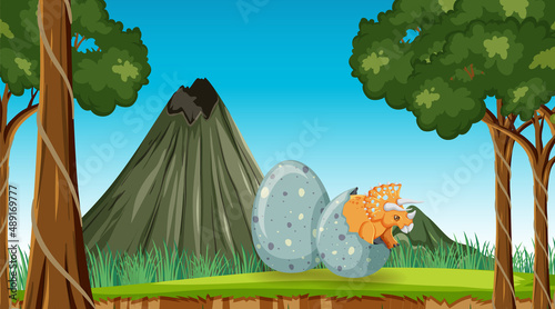 Dinosaur in prehistoric forest scene