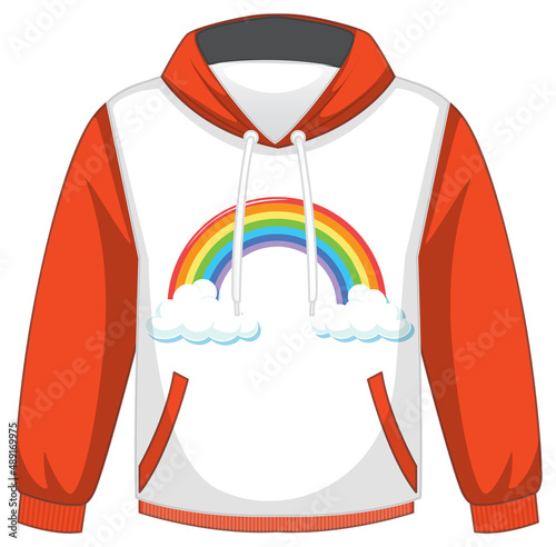 A white hoodie with orange sleeves on white background
