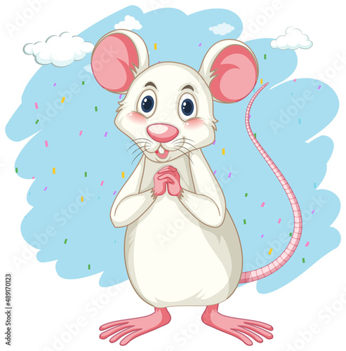 Happy mouse standing on blue background