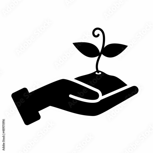 palm holding a handful of earth with a sprout vector illustration