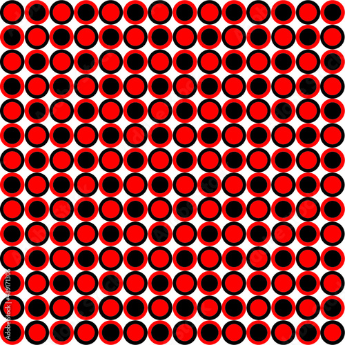 Black circles alternate red on a white background. It is a seamless vector pattern work.	