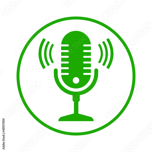 Sound clips, audio, mic, mike icon. Green vector sketch.