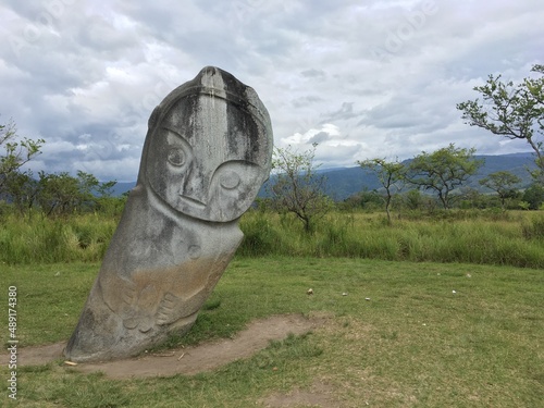 Views in detail of the megalith or 
Megalitik Palindo, Tadulako, Pokekea, Sleeping, Sepe located in Poso Regency, also rice fields and markets. Sulawesi. photo