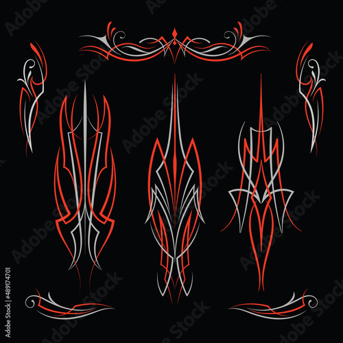 Set Pinstriping motorcycle and car art old school vector illustration