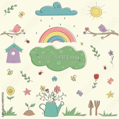 set of spring vector elements with one line